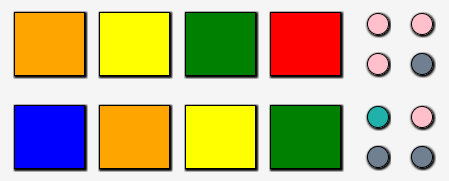a row of colored rectangles and pegs.